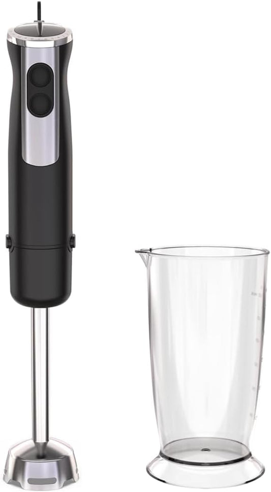 immersion blender, corded electric stick mixer, 1000W dual-speed motor, 12 adjustable speeds, comes with a measuring cup, suitable for baby food, purees, and soups