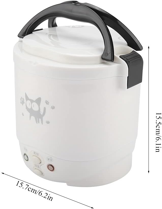 Mini Rice Cooker, 12v Electric Lunch Box Portable Travel Cooker for Car, Multifunctional Electric Food Steamer, Fast Cooking, Fully Automatic, Non Stick Pot for Travel, Camping (White)