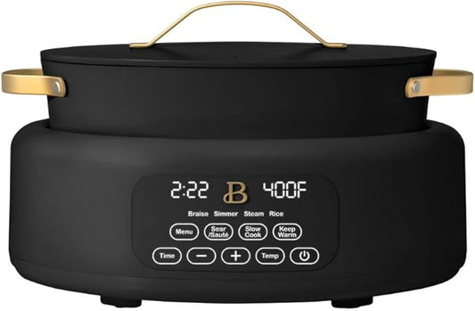 Beautiful 10-in-1 6-Qt Programmable Multi-Cooker with Oven-Safe Pot & 7 Presets – Slow Cook, Rice, Steam, Sauté (BLACK SESAME)