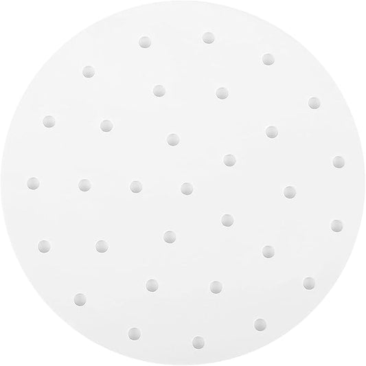 100 PCS Bamboo Steamer Liner, 11 Inch Round Air Fryer Parchment Paper with Holes, White Non-Stick Steamer Paper Sheet