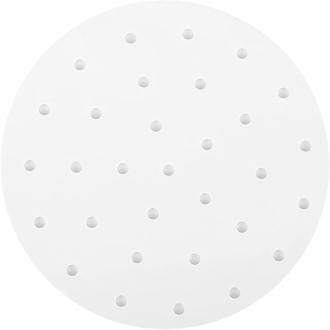 100 PCS Bamboo Steamer Liner, 8 Inch Round Air Fryer Parchment Paper with Holes, White Non-Stick Steamer Paper Sheet