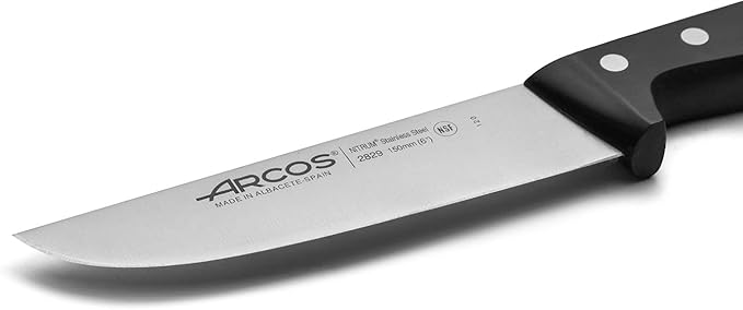 Arcos Butcher Knife 6 Inch Nitrum Stainless Steel. Professional Cooking Knife For Cutting Meat, Fish and Vegetables. Ergonomic Polyoxymethylene Handle. Series Universal. Color Black.