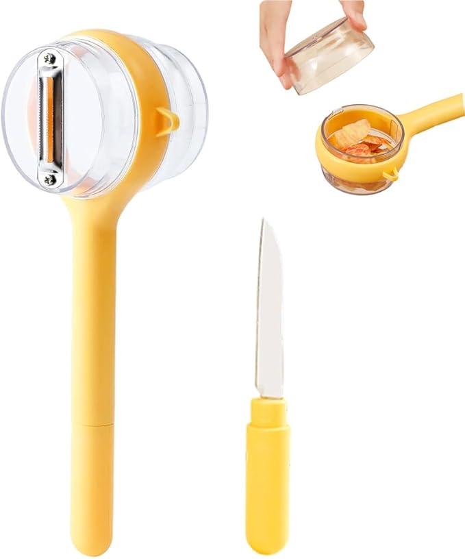 Peeling Knife with Storage Box,2025 New 3 in 1 Vegetable Fruit Peeler Peeling Knife Box, Multifunctional Double Sided Stainless Steel Blade Peeler, Easy to Clean for Home Kitchen (1, Yellow)