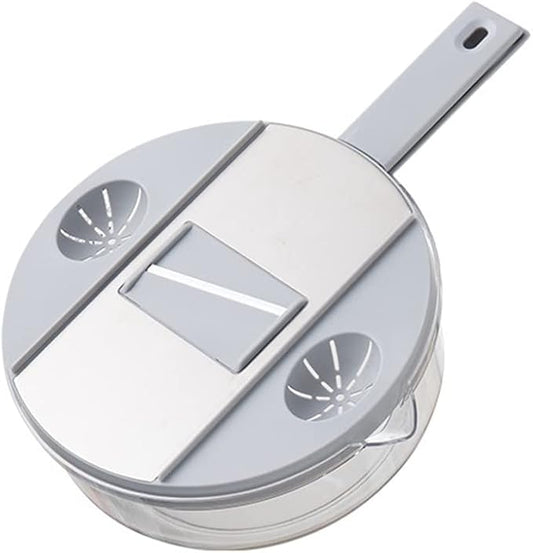 Adjustable Mandoline Food Slicer for Kitchen, Hand Safe Vegetable Shredder with 6 Blades, Vegetable, Potato,Carrot, Onion Stainless Steel Cutter with Anti Slip Pad, Hand Protector (Round Galaxy Gray,