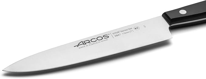 Arcos Chef Knife 7 Inch Stainless Steel. Professional Cooking Knife For Cutting Variety of Foods. Ergonomic Polyoxymethylene Handle and 175 mm Blade. Series Universal. Color Black