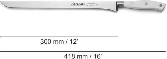 Arcos Series Riviera Blanc - Slicing Knife Ham Knife - Blade Nitrum Forged Stainless Steel 12" - Handle Polyoxymethylene (POM) White Color