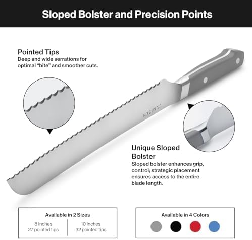 Misen Serrated Bread Knife - High-Carbon Japanese AUS8 Steel - Perfect for Soft Foods, Bread, Pastries, and Fruits - Verstatile Slicer, Razor-Sharp Edge, Durable Blade, Ergonomic Handle - 10", Blue