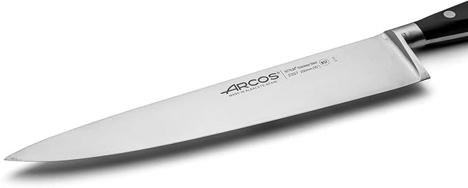 Arcos Forged Chef Knife 10 Inch Stainless Steel. Sharp Professional Cooking Knife for Cutting Meat. Ergonomic Polyoxymethylene Handle and 250mm Blade. Series Riviera. Color Black