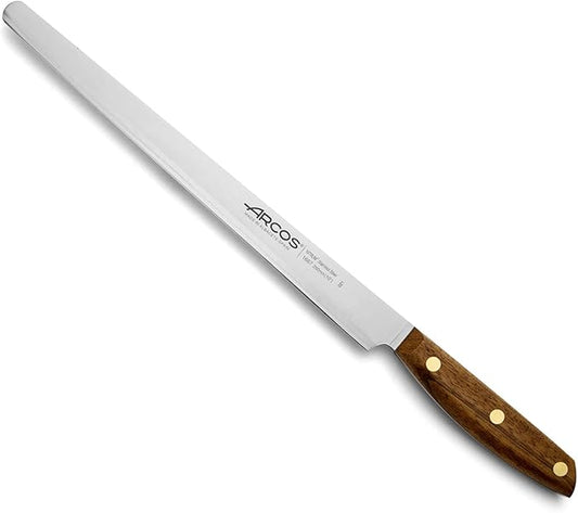 Arcos Slicing Knife | Ham Knife 10 Inch Stainless Steel. Professional Kitchen Knife for Cooking. Ovengkol Wood Handle 100% natural FSC and 250 mm Blade. Series Nordika