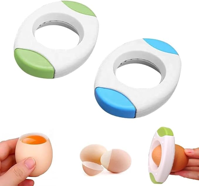 Egg Shell Cutter and Breaker, Food Grade Plastic, White and Multi-Color Accents, Manual Opener with Stainless Steel Teeth (Green)