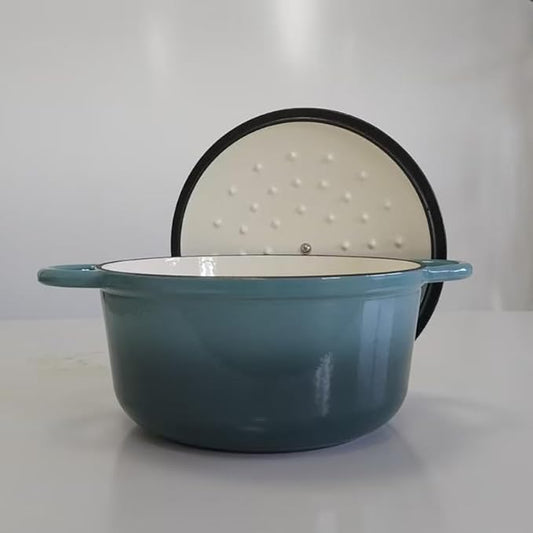 Maldira Enameled Cast Iron Dutch Oven, Non Stick Casserole Pot with Lid (Peacock Blue, 4.5 Quarts)