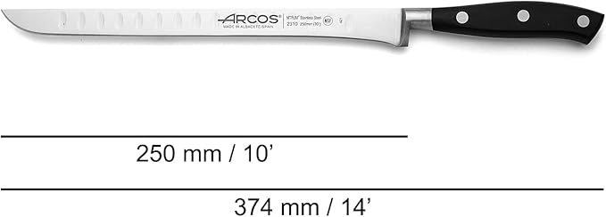 Arcos 3 pieces Nitrum Stainless Steel and mm blade. 753 gr Professional Cooking Knife For Cutting Variety of Foods Ergonomic Polyoxymethylene POM Handle. Series Riviera. Color Black.