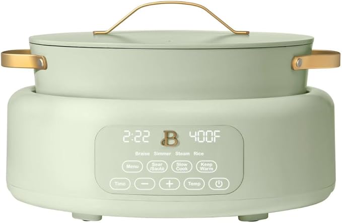 Beautiful 10-in-1 Electric Multi-Cooker, 6-Quart, Digital Display, Non-Stick Pot, One-Touch Control, 10 Cooking Functions (Sage Green)