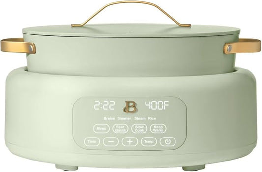 Beautiful 10-in-1 Electric Multi-Cooker, 6-Quart, Digital Display, Non-Stick Pot, One-Touch Control, 10 Cooking Functions (Sage Green)