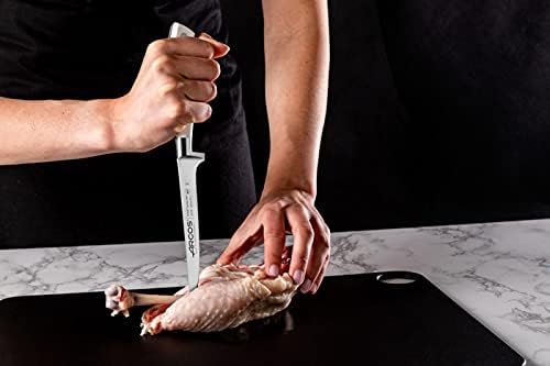 Arcos Boning Knife 5 Inch Nitrum Stainless Steel and 130 mm blade. Professional Butcher Knife to Slice Bones from Meat. Ergonomic Polypropylene Handle. Series Riviera Blanc. Color White