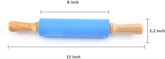 15-inch Silicone Rolling Pin for Baking, Non-stick Surface and Comfortable Wood Handles
