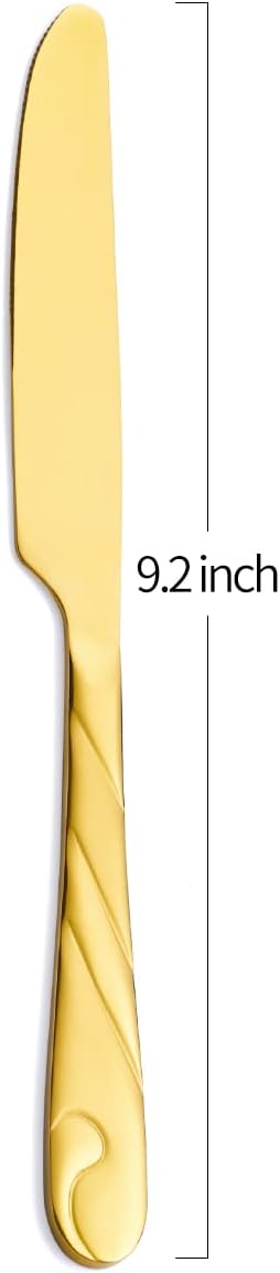 Gold Dinner Knife Set, 9.2-inch Stainless Steel Shiny Gold Dinner Table Knife Silverware, Set of 6