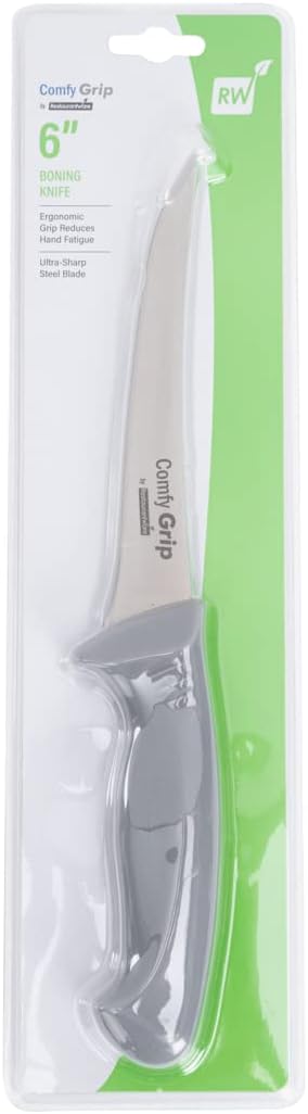 Restaurantware 6 Inch Boning Knife Stainless Steel Ergonomic Handle Non-Slip Grip Durable Kitchen Knife, Dishwasher-Friendly for Home Cooking, Meat, Fish, Poultry, Gray