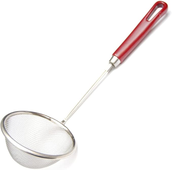 3 inch Diameter Stainless Steel Mini Mesh Strainer with Non Slip Handle and Hook