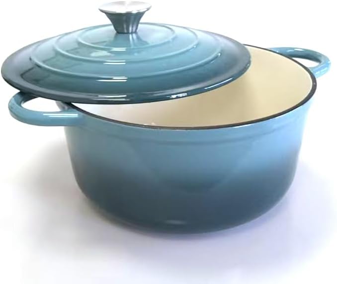 Maldira Enameled Cast Iron Dutch Oven, Non Stick Casserole Pot with Lid (Peacock Blue, 4.5 Quarts)
