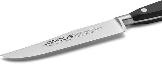 Arcos Kitchen Knife 6 Inch - Nitrum Stainless Steel and 150 mm blade.Professional Kitchen Knife for Cooking. Ergonomic Polyoxymethylene POM Handle. Series Riviera Blanc. Color Black