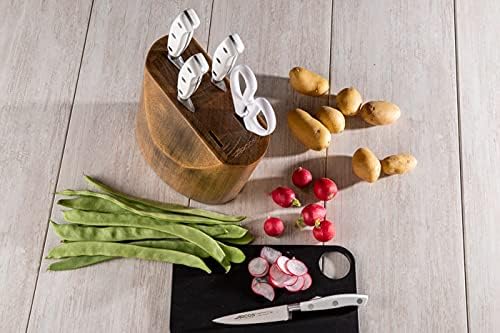 Arcos Forged Knife Block 5 pieces Nitrum Stainless Steel. 4 Professional Kitchen Knives with Ergonomic Polyoxymethylene POM Handle. Series Riviera Blanc. Color White