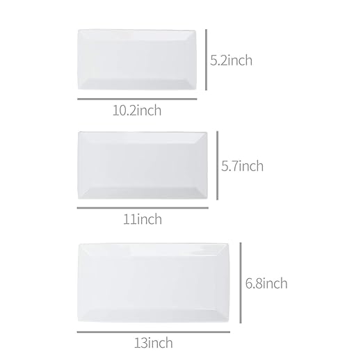 Amazon Basics 3-Piece Porcelain Serving Platters, Oven Safe, for Entertaining, Appetizer, Dinner, Dessert, 12.75 inch, 11 inch, 10 inch, White