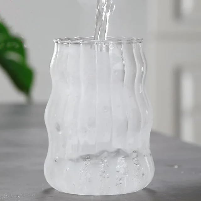 1pcs Vertical Stripe Drinking Glasses CupsGlass Tumbler, Ripple Glassware Coffee Cup, Cute Glass Tumbler for Iced Coffee Juice Drink Milk (yun)