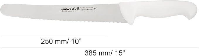 Arcos Pastry Knife/Cake Knife 10 Inches Nitrum Stainless Steel and 250 mm blade.Cut, section, and slice bases for cakes. Ergonomic Polypropylene. Handle Series 2900. Color White