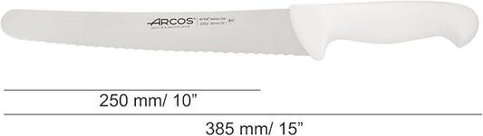 Arcos Pastry Knife/Cake Knife 10 Inches Nitrum Stainless Steel and 250 mm blade.Cut, section, and slice bases for cakes. Ergonomic Polypropylene. Handle Series 2900. Color White