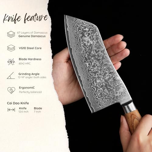 Wakoli EDIB Pro Cai Dao Knife – Japanese Style Chef Knife | 7-Inch Genuine Damascus Steel Blade with VG10 Core | Ergonomic Pakkawood Handle | Professional Kitchen Tool in Gift Box