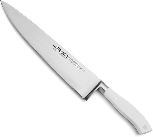 Arcos Forged Chef Knife 10 Inch Stainless Steel. Professional Cooking Knife For Cutting Variety of Foods. Ergonomic Polyoxymethylene Handle and 250mm Blade. Series Riviera Blanc. Color White