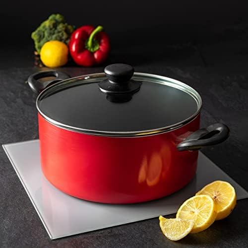 Moss & Stone 3 Peice Pots & Pans Set Nonstick Cookware Set, Aluminum Pots and Pans, Red Pots and Pans Set with Glass Lid, Dishwasher Safe, Cooking Set