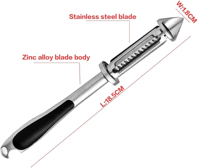 Zinc Alloy Kitchen Peeler Multi-Purpose Peeler For Fruits Vegetables And Various Foods Features Interchangeable Blades For Peeling Shredding Coring And Bottle Opening (B)