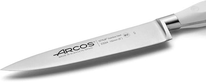 Arcos Forged Chef Knife 6 Inch Stainless Steel. Multi-Use Professional Cooking Knife with Ergonomic Polyoxymethylene Handle and 150mm Blade. Series Riviera Blanc. Color White