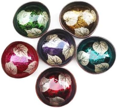 ChezMax Natural Coconut Bowl Mother of Pearl Inlaid Shell Key Bowls for Entryway Table Candy Container Nuts Holder Fruits & Dry Snack Storage Round Handcrafted Bowl for Decoration Yellow