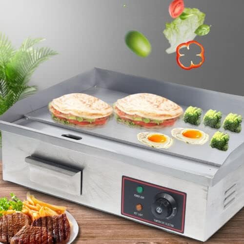 Electric Hot Plate Grill，Commercial Electric Countertop Grill Flat Top Grill Hot Plate Grill, 110v 3000w Adjustable Thermostat Control, Stainless Steel Restaurant Grill Stainless Steel