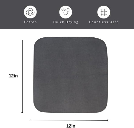 PurpleEssences Dish Cloths and Dish Rags - 6 Pack Waffle Weave Solid Kitchen Dish Wash Cloths, 100% Cotton, 12 x 12 Inches, Ultra Soft Absorbent Quick Drying - Christmas Holiday Winter - Dark Grey