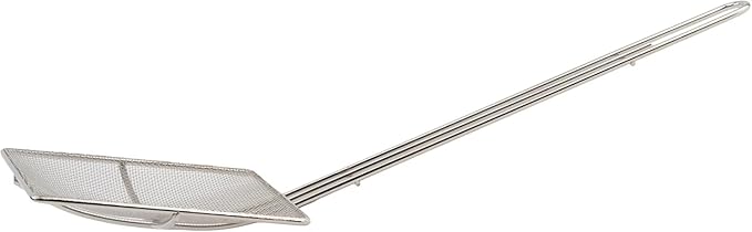 Square Mesh Skimmer | 6.5" Medium 20L | Stainless Steel Spider Cooking Oil Strainer with Long Handle for Kitchen | Deep Nickel Fryer Scoop for Professional Restaurant Use