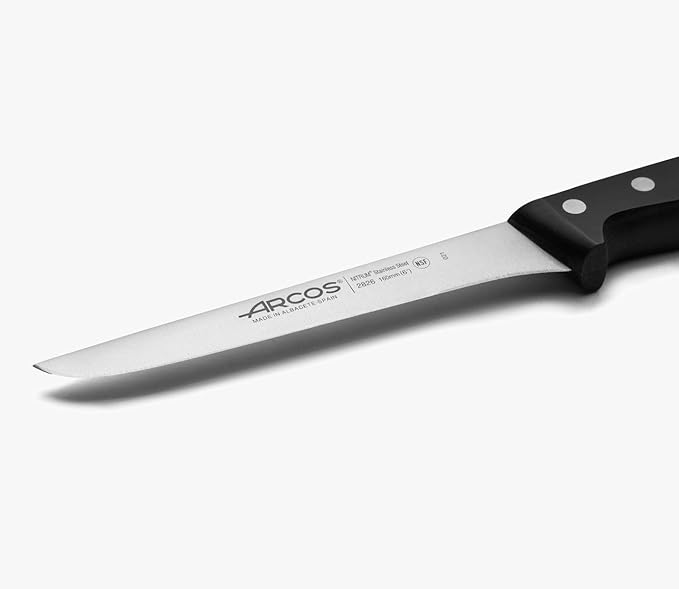 Arcos Boning Knife 6 Inch Nitrum Stainless Steel and 160 mm blade. Professional Butcher Knife to Slice Bones from Meat. Ergonomic Polypropylene Handle. Series Universal. Color Black