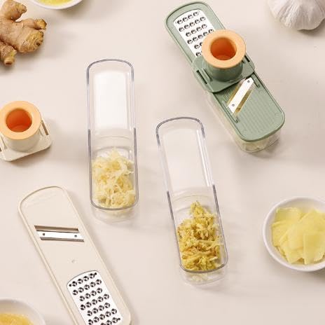 Multifunctional Garlic Grinder, Mini Garlic Slicer, Vegetable Cutter with Container, For Easy Slicing and Grinding, Shredding & MincingGarlic, Ginger & Vegetables (Beige)