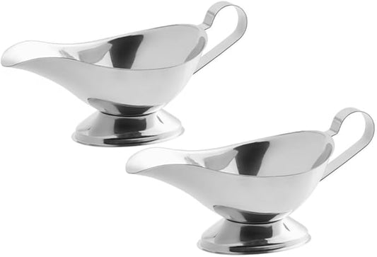 Soro Essentials- 16 oz. Stainless Steel Gravy Sauce Boat Gadroon Base with Loop Handle Set of 2- Restaurant Gravy Boat Dripless Lip Spout Serving Dish Gravy Bowl for Sauces Gravy Salad Dressings Milk