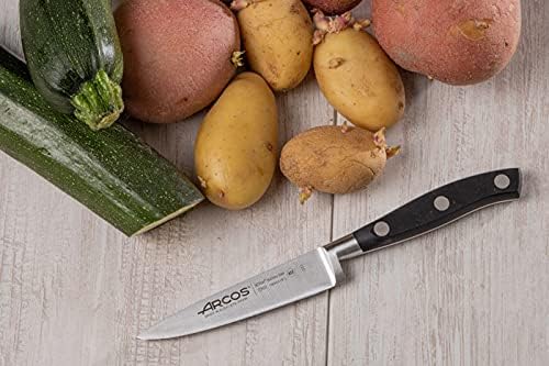 Arcos Forged Knife 4 Inch Stainless Steel. Kitchen Knife for Peeling Fruits and Vegetables. Ergonomic Polyoxymethylene Handle and 100mm Blade. Series Riviera. Color Black