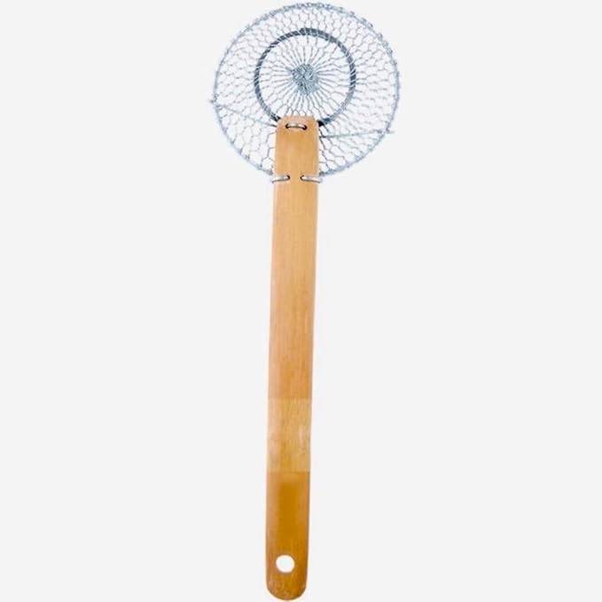 4-Inch Galvanized Steel Spider Strainer – Fine Mesh Skimmer with Natural Bamboo Handle for Cooking & Frying, Ideal for Home & Professional Kitchens