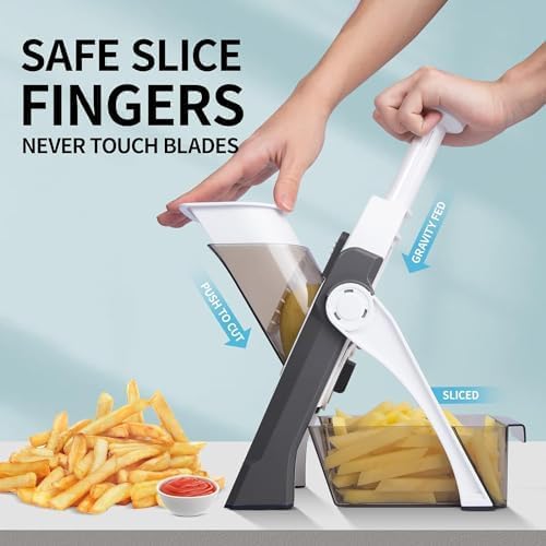 Safety Mandoline Slicer with 7 Blades, Mandoline Food Chopper Vegetable Cutter for Potatoes, Cheese, Apples, Carrots, Onion, Garlic, and More (Gray), large