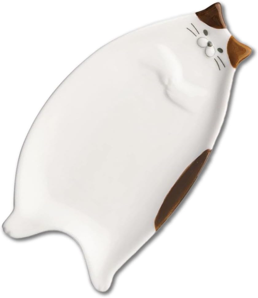 Spoon Rest for Stove Top [ Designed in Japan ] Cute Ceramic Spoon Rest/Holder for Kitchen Counter (calico cat)