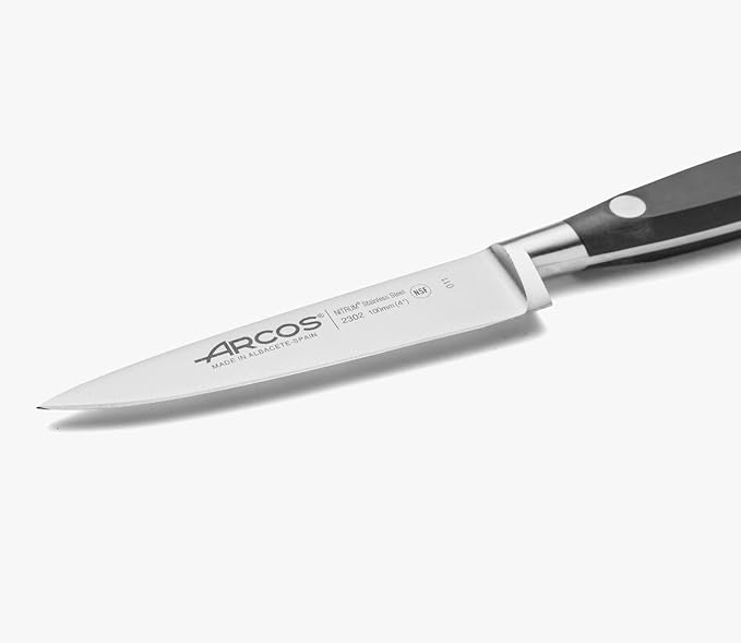 Arcos Forged Knife 4 Inch Stainless Steel. Kitchen Knife for Peeling Fruits and Vegetables. Ergonomic Polyoxymethylene Handle and 100mm Blade. Series Riviera. Color Black