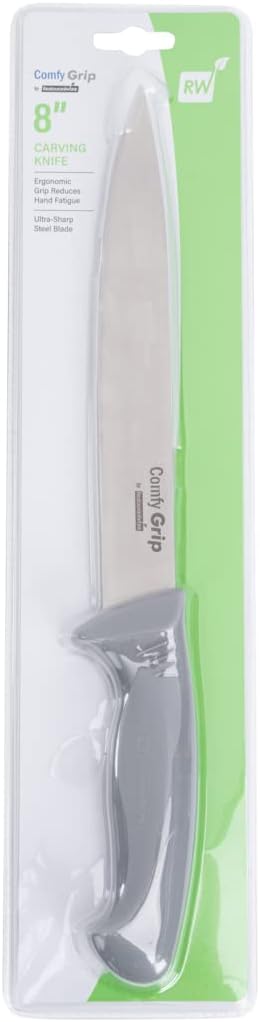 Restaurantware 8 Inch Carving Knife Stainless Steel Ergonomic Handle Non-Slip Grip Durable Kitchen Knife, Dishwasher-Friendly for Home Cooking and Commercial Use, Gray