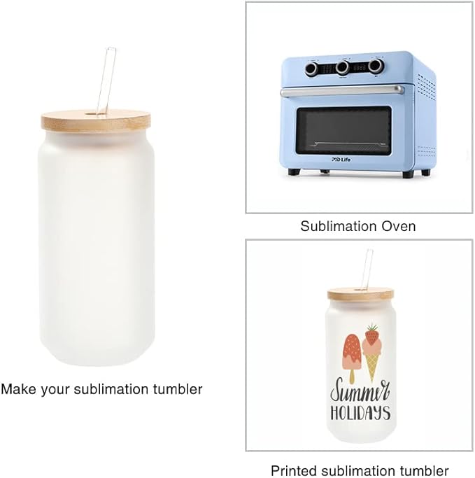 PYD Life 12 Pack Sublimation Glass Cans Blanks Frosted 18 OZ with Bamboo Lid and Clear Glass Straw Beer Cans Wide Mouth Jar Tumbler Cups Mugs for Iced Coffee,Juice,Soda,Drinks,Beer
