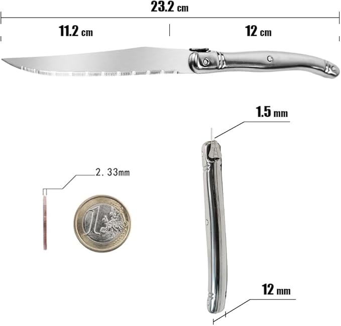 Laguiole Style Steak Knives Set of 6, Serrated Stainless Steel Steak Knife Set, Elegant French Design, Dishwasher Safe, Gift Box for Dinner & BBQ (sliver-6)
